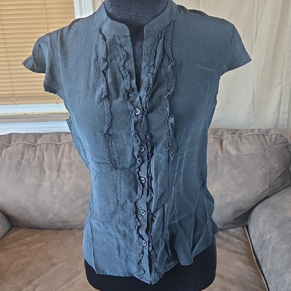 Apt. 9 Slate Ruffle Button-Up Blouse Size M